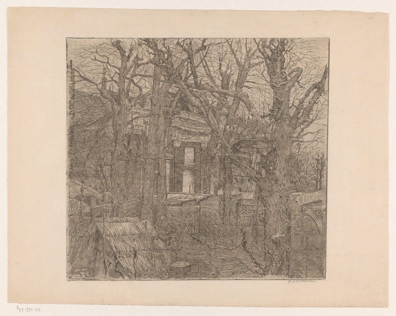 Amsterdam'da bir evin bahçesindeki ağaçlar (orijinal başlık) by Maurits van der Valk (signed by artist)