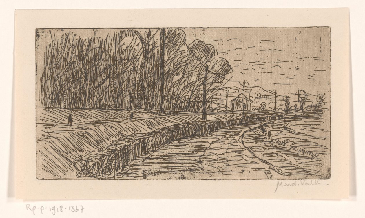 Yol, orman kenarı ve elektrik direkleri ile manzara by Maurits van der Valk (signed by artist)
