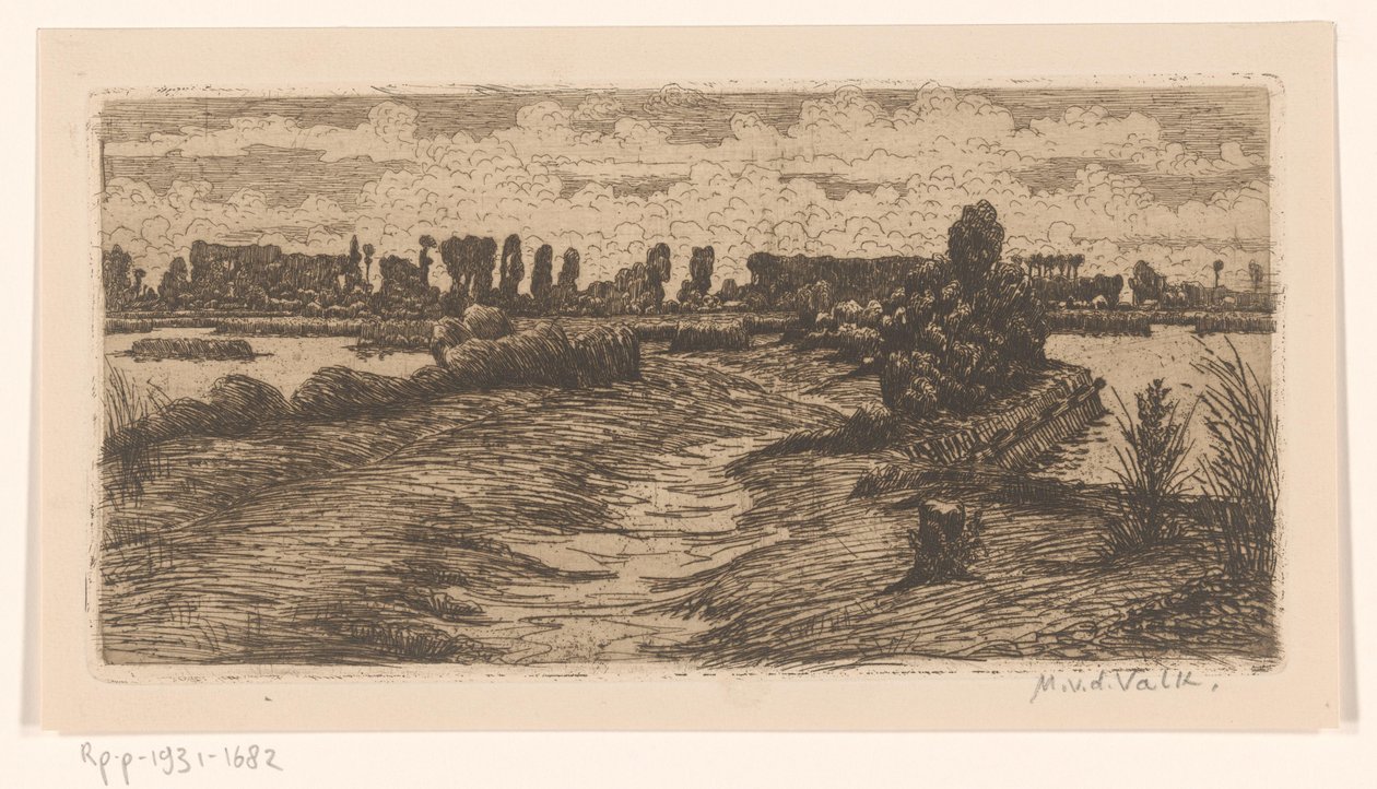 Su birikintileri olan manzaradan geçen yol by Maurits van der Valk (signed by artist)