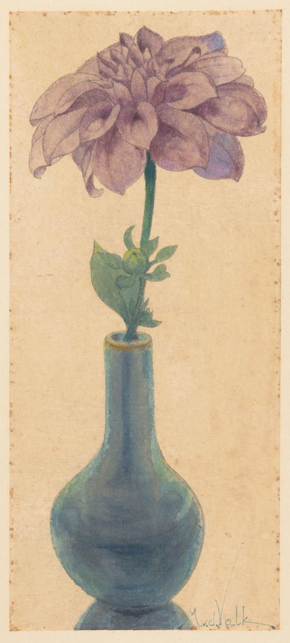 Lila Dahlia ile mavi cam vazo by Maurits van der Valk