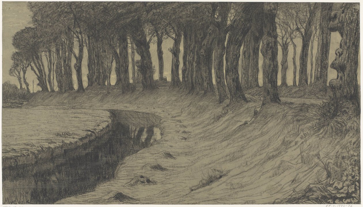 Bir set veya duvarın üzerindeki yol boyunca ağaçlar by Maurits van der Valk