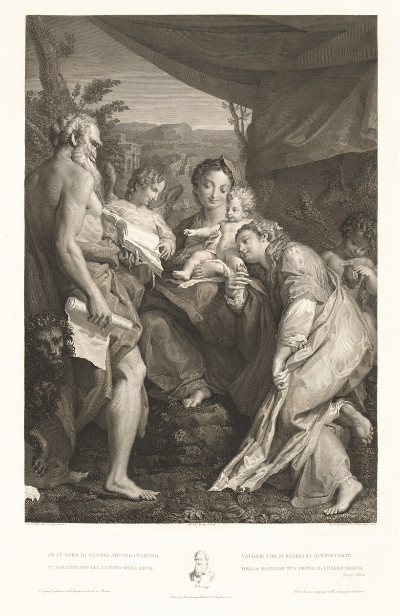 Aziz Jerome ve Catherine ve bir Melek ile Bakire ve Çocuk by Mauro Gandolfi, after Correggio