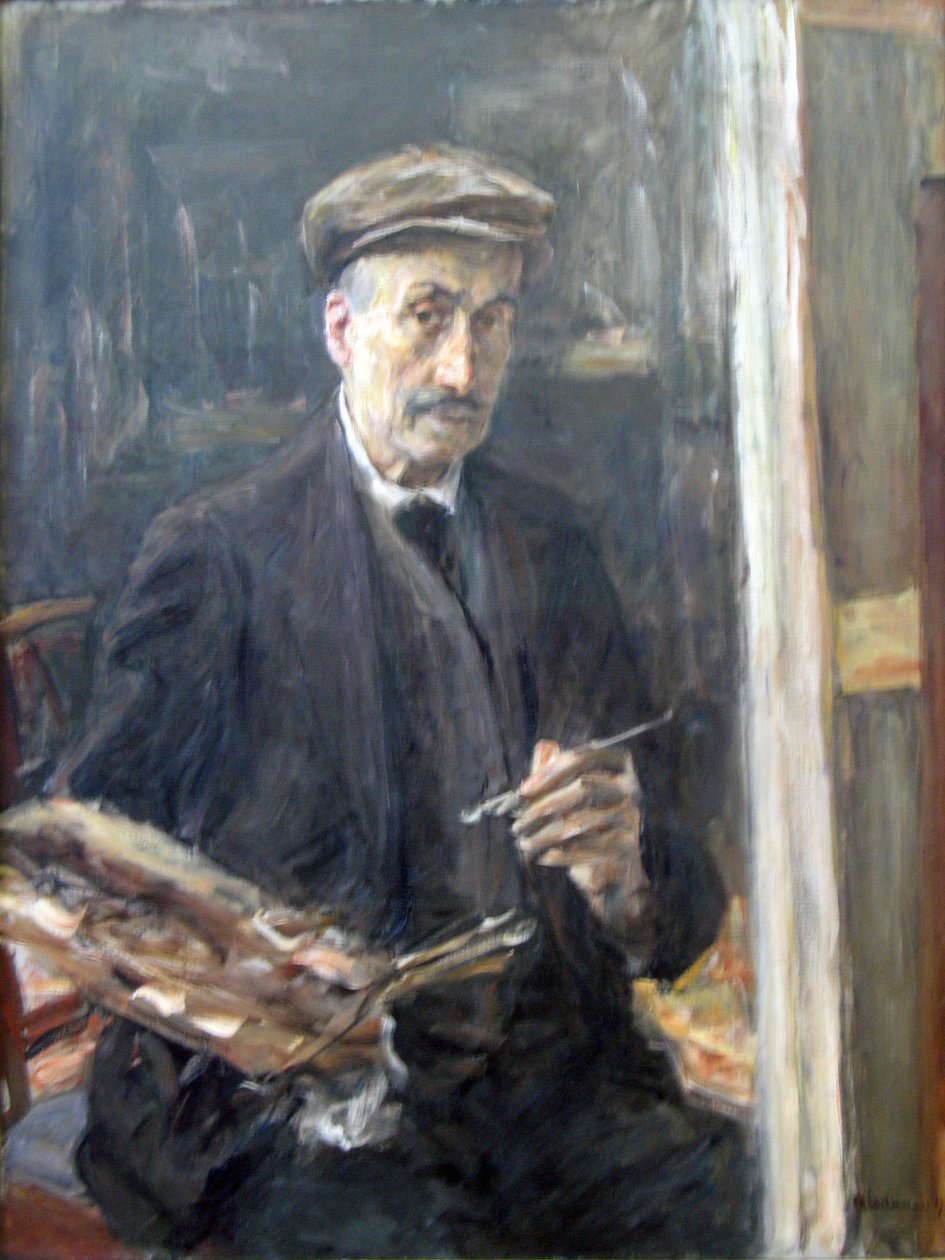 Şövalede spor şapkalı Otoportre by Max Liebermann
