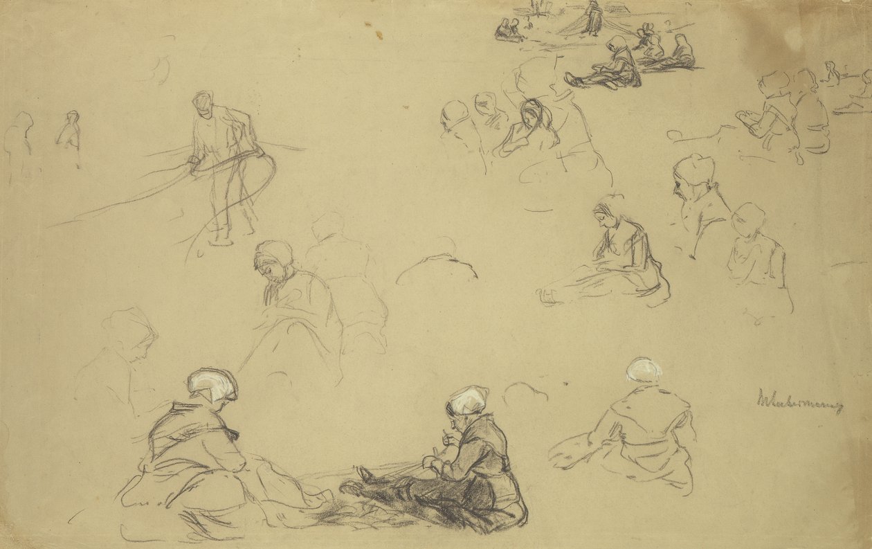 Ağ tamircileri üzerine bir araştırma (kağıt üzerinde tebeşir ve kömür) by Max Liebermann