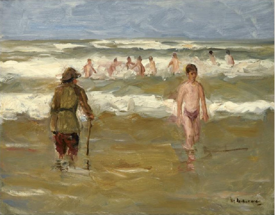 Cankurtaranlarla banyo yapan çocuklar by Max Liebermann