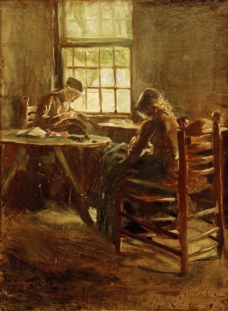 Hollandalı iç - dikiş odası by Max Liebermann