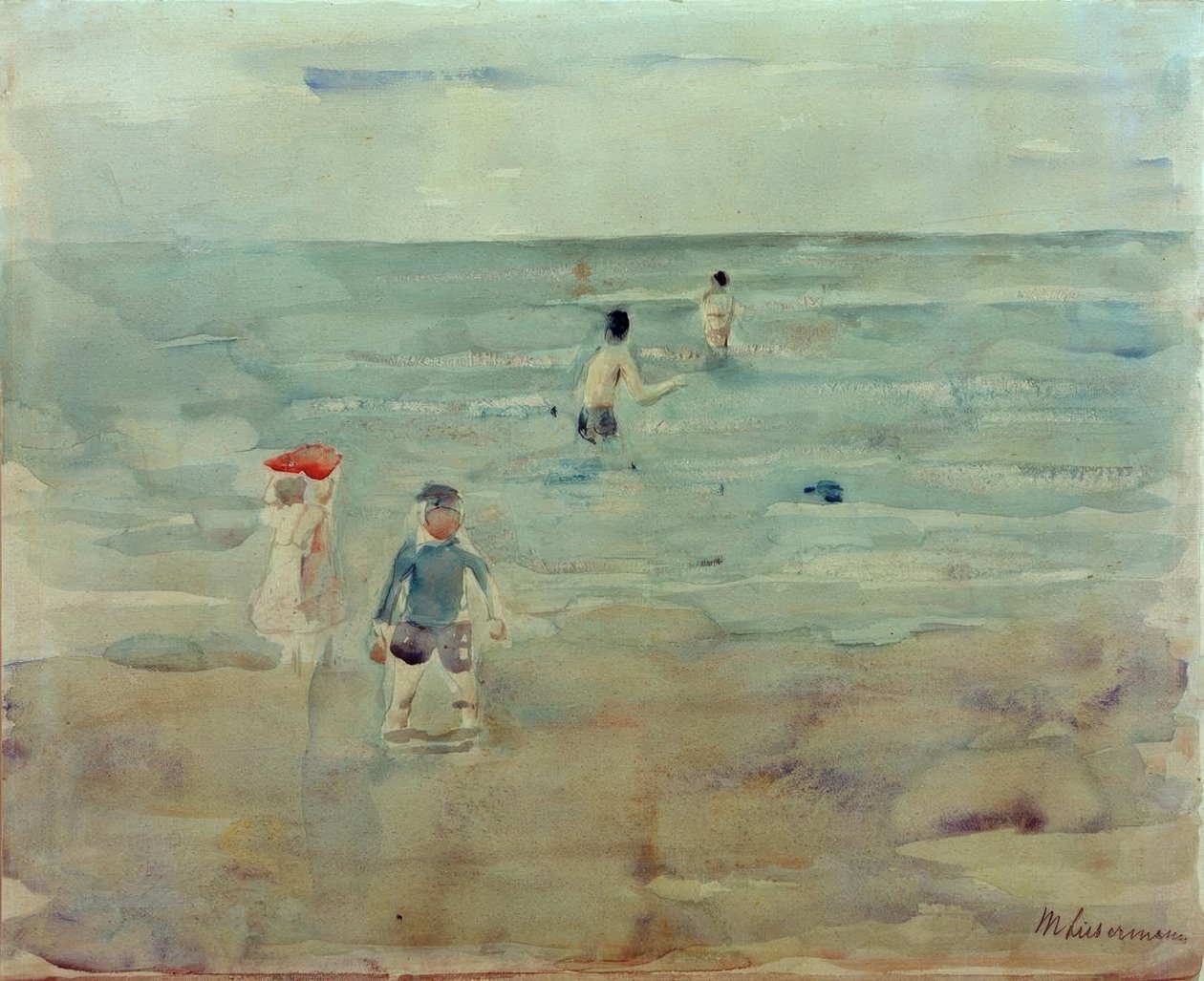 Denizde banyo yapan çocuklar by Max Liebermann