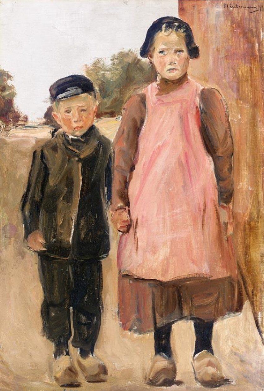 Erkek ve kız köy caddesinde by Max Liebermann