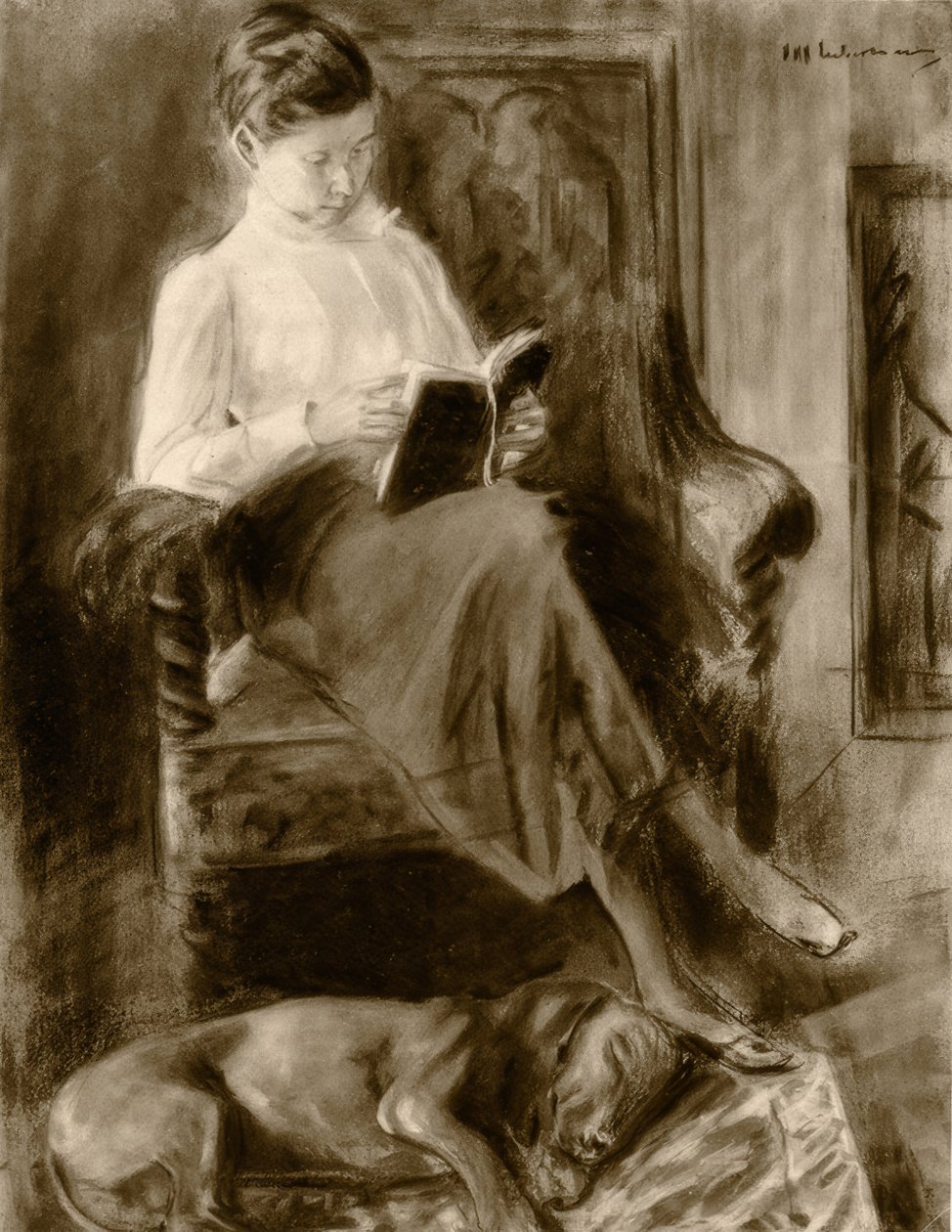 Okuyan kız / suluboya Max Liebermann by Max Liebermann
