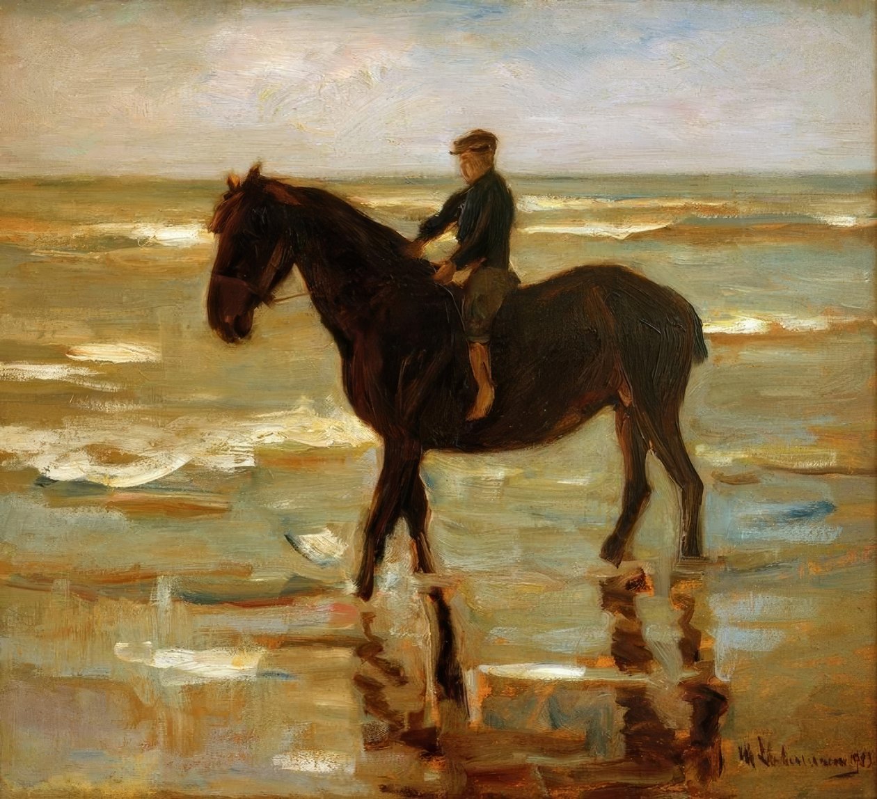 Sahilde - şişman at sürme çocuk by Max Liebermann
