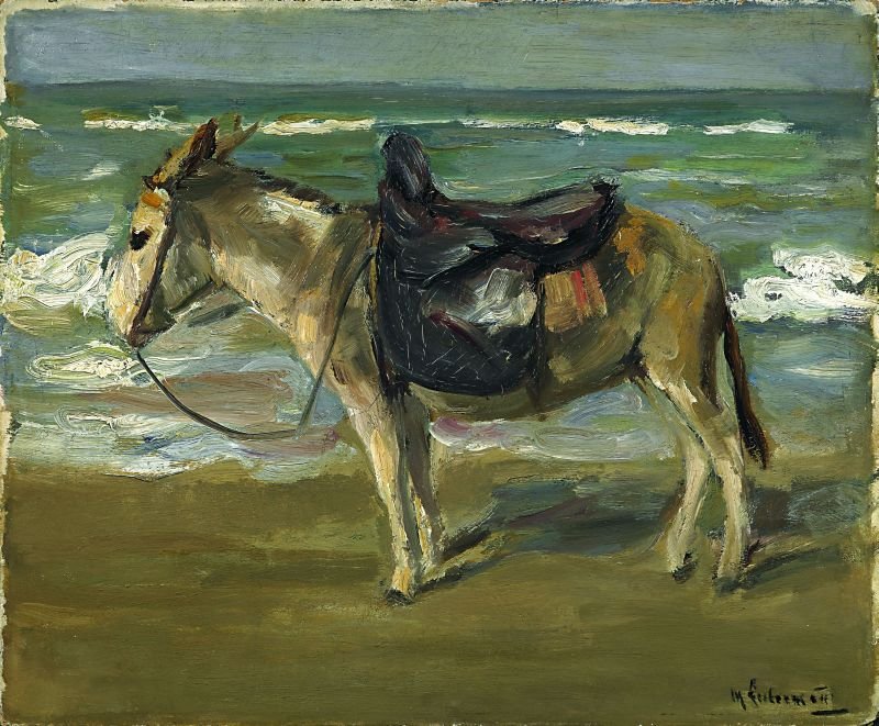 Soldaki sahilde eşeğe binmek by Max Liebermann