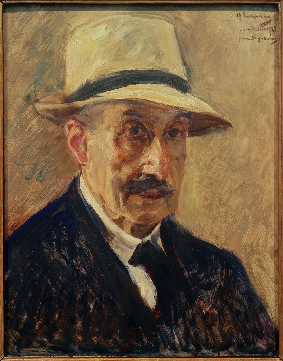 Hasır şapkalı otoportre by Max Liebermann