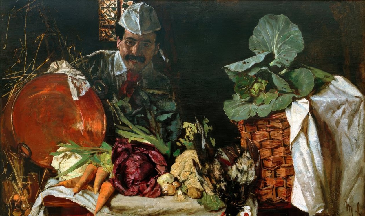 Mutfak natürmort ile kendi portre by Max Liebermann