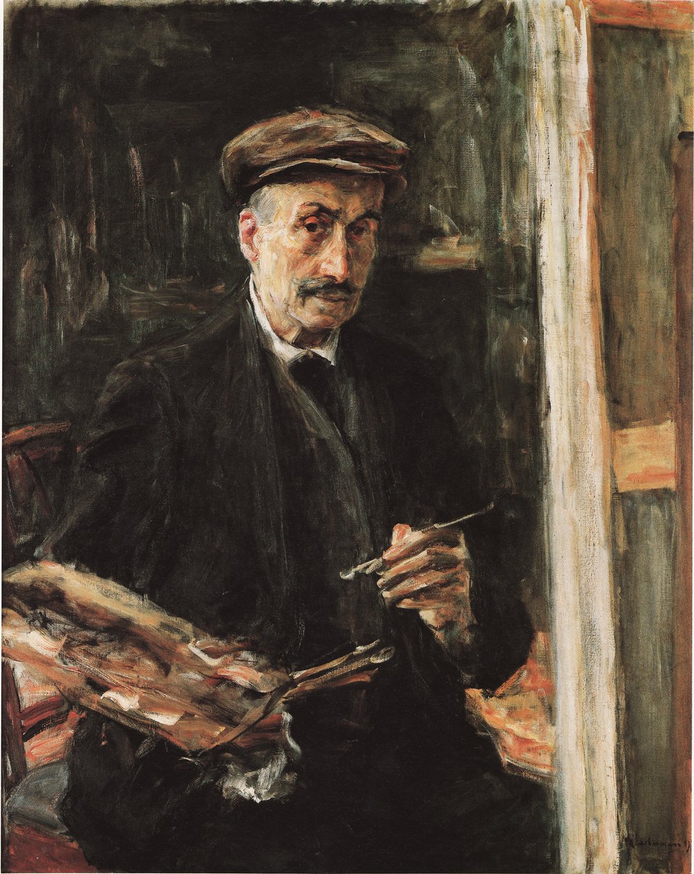 Şövalede spor şapkalı otoportre by Max Liebermann