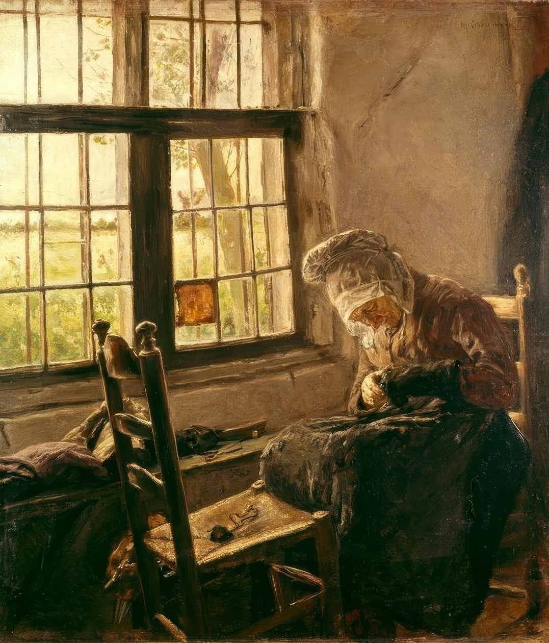 Pencerede doldurma yaşlı kadın by Max Liebermann