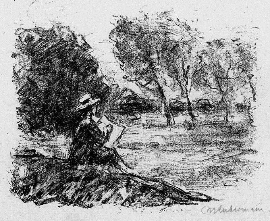 Manzarada çizim yapan genç adam by Max Liebermann