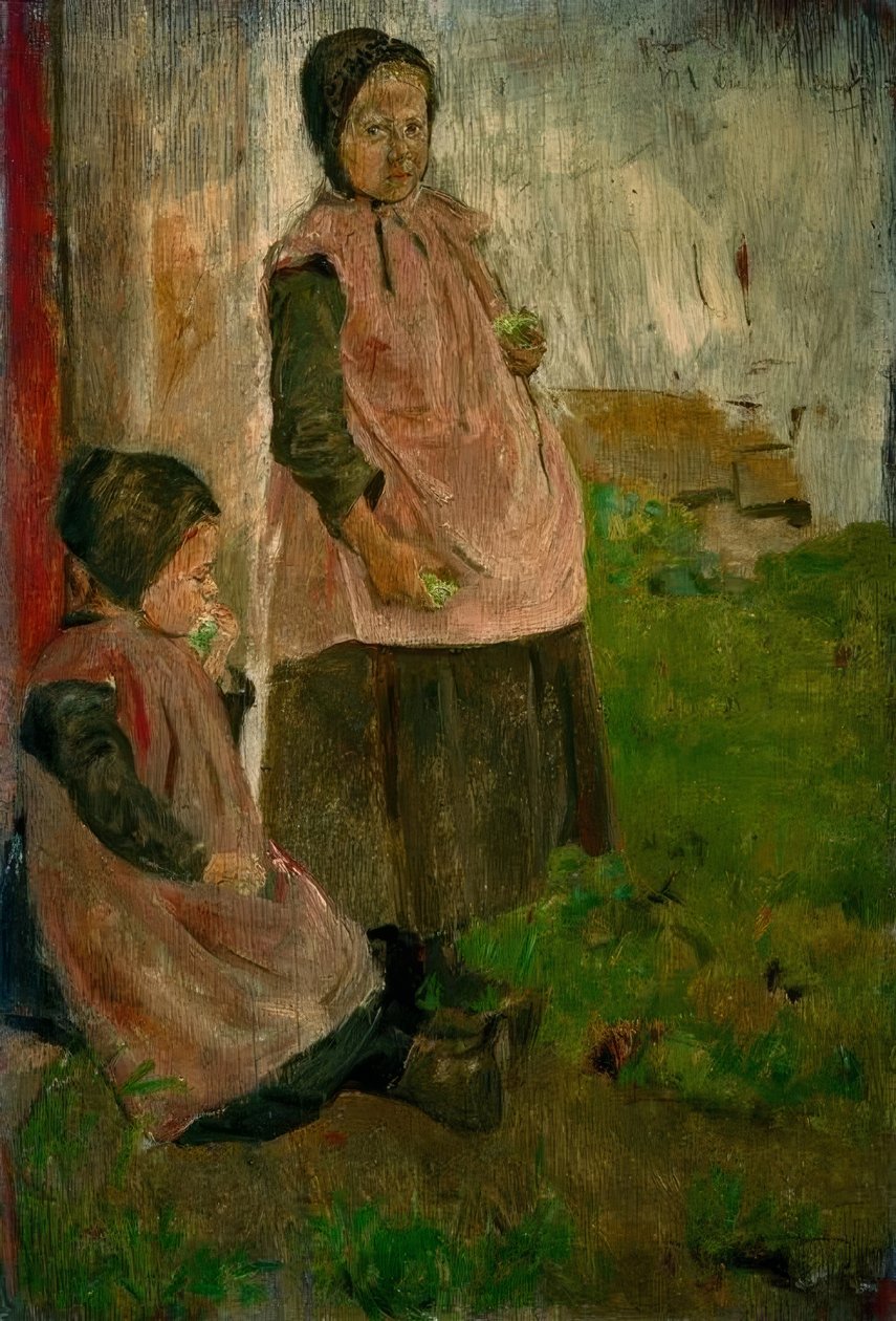 elma yiyen iki kız by Max Liebermann