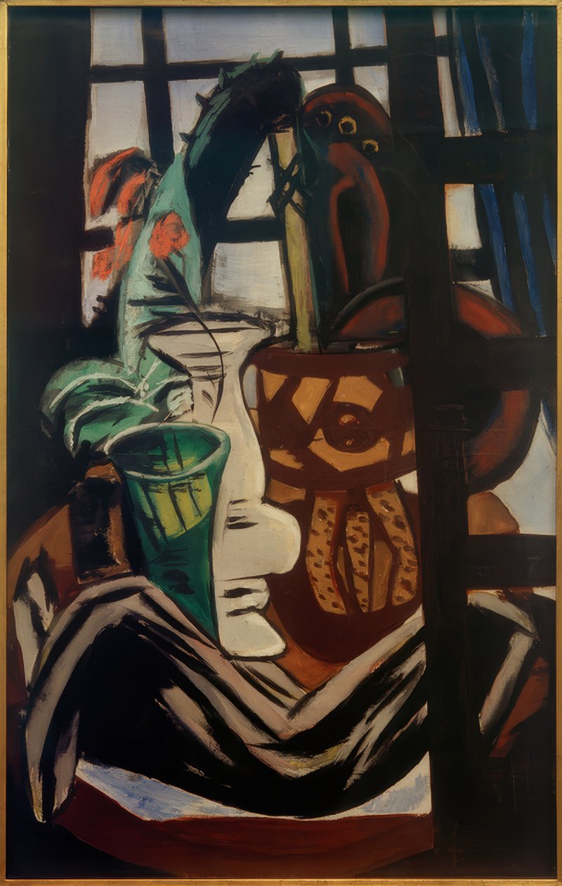 Masa ve gözlüklü atölye by Max Beckmann