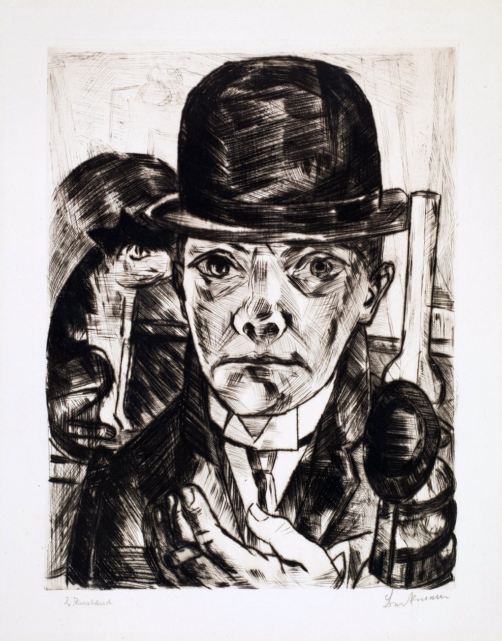 Melon Şapkalı Otoportre. Max Bechmann'ın gravürü (1884-1950) by Max Beckmann