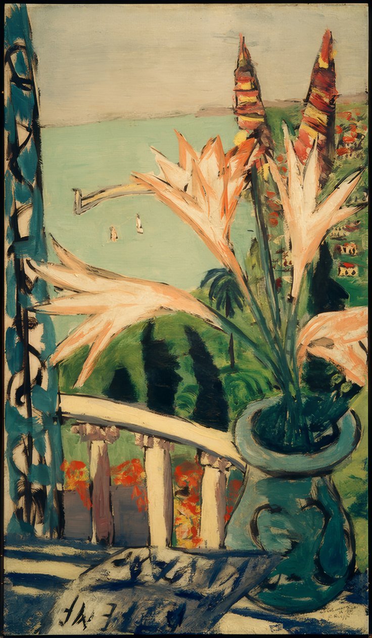 Zambak saksısıyla Menton manzarası by Max Beckmann