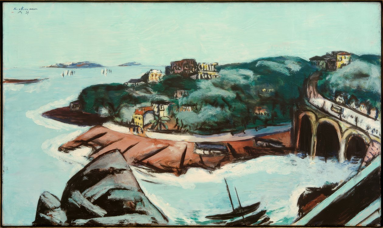 Marsilya yakınlarındaki deniz kenarındaki banliyölerin görünümü by Max Beckmann