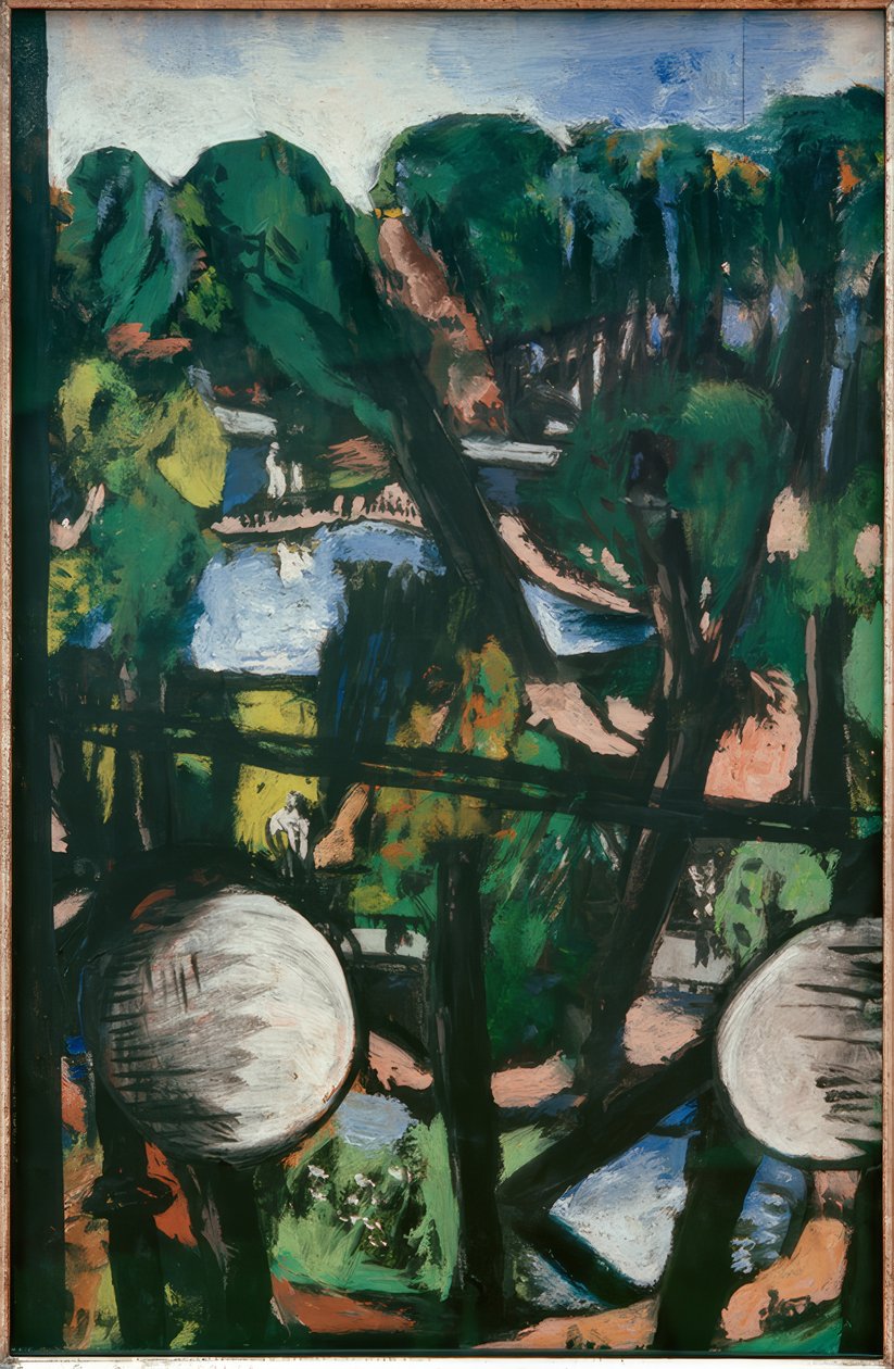 Beyaz toplarla hayvanat bahçesinin görünümü (park resmi) by Max Beckmann