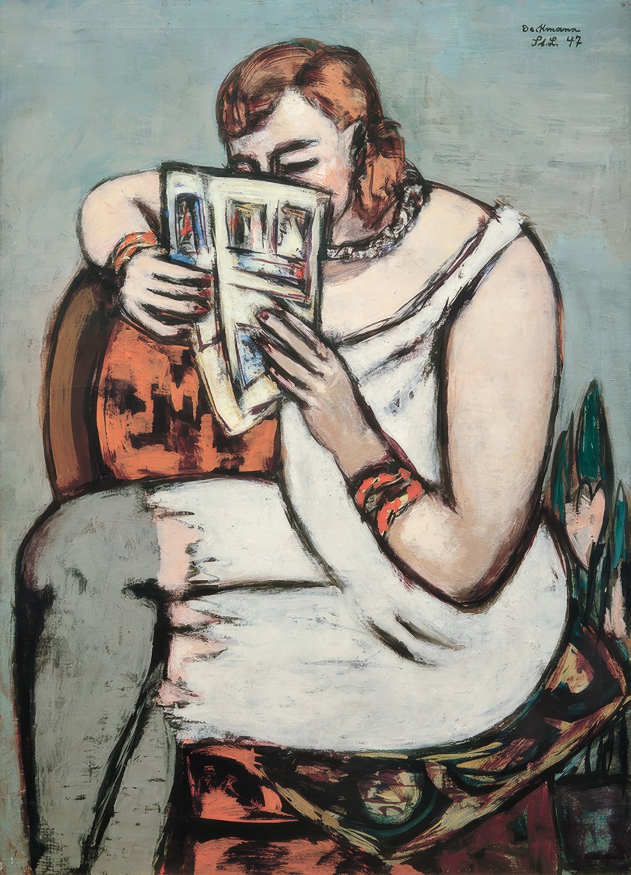 Beyaz gömlekli kadın (okuma) by Max Beckmann