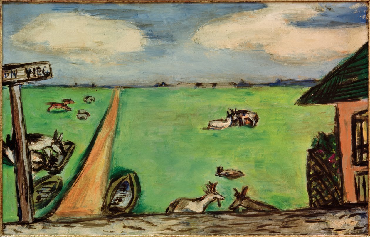 İnekler ile yeşil çayır by Max Beckmann