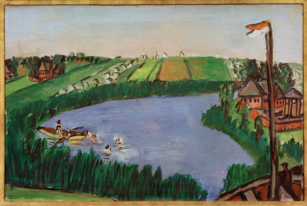 Banyo yapanlar ile Hollandalı manzara by Max Beckmann