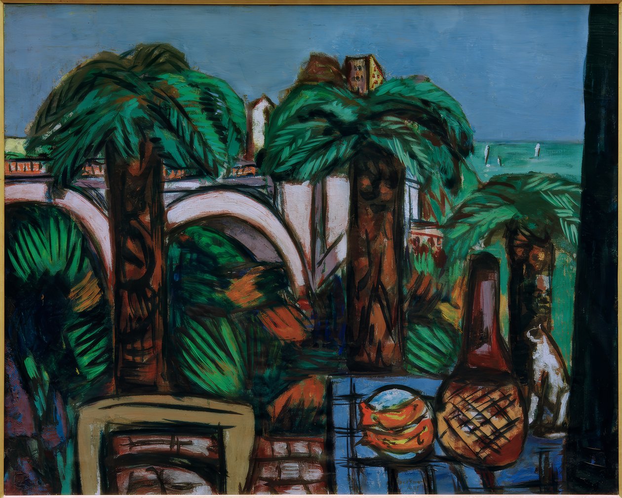 Üç palmiye ağaçları ile manzara. güzel by Max Beckmann