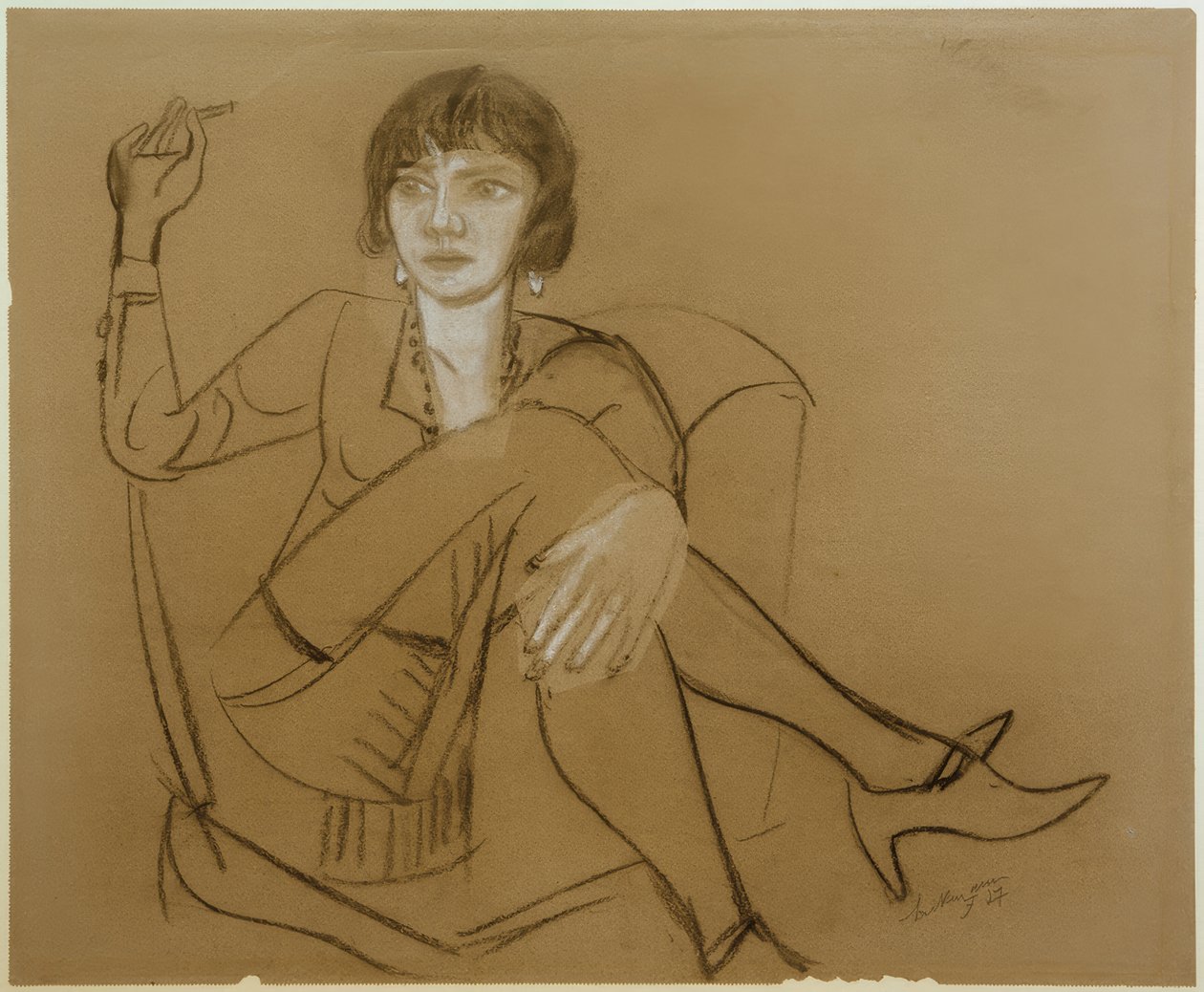 Quappi, kulüp koltuğunda sigara içiyor by Max Beckmann