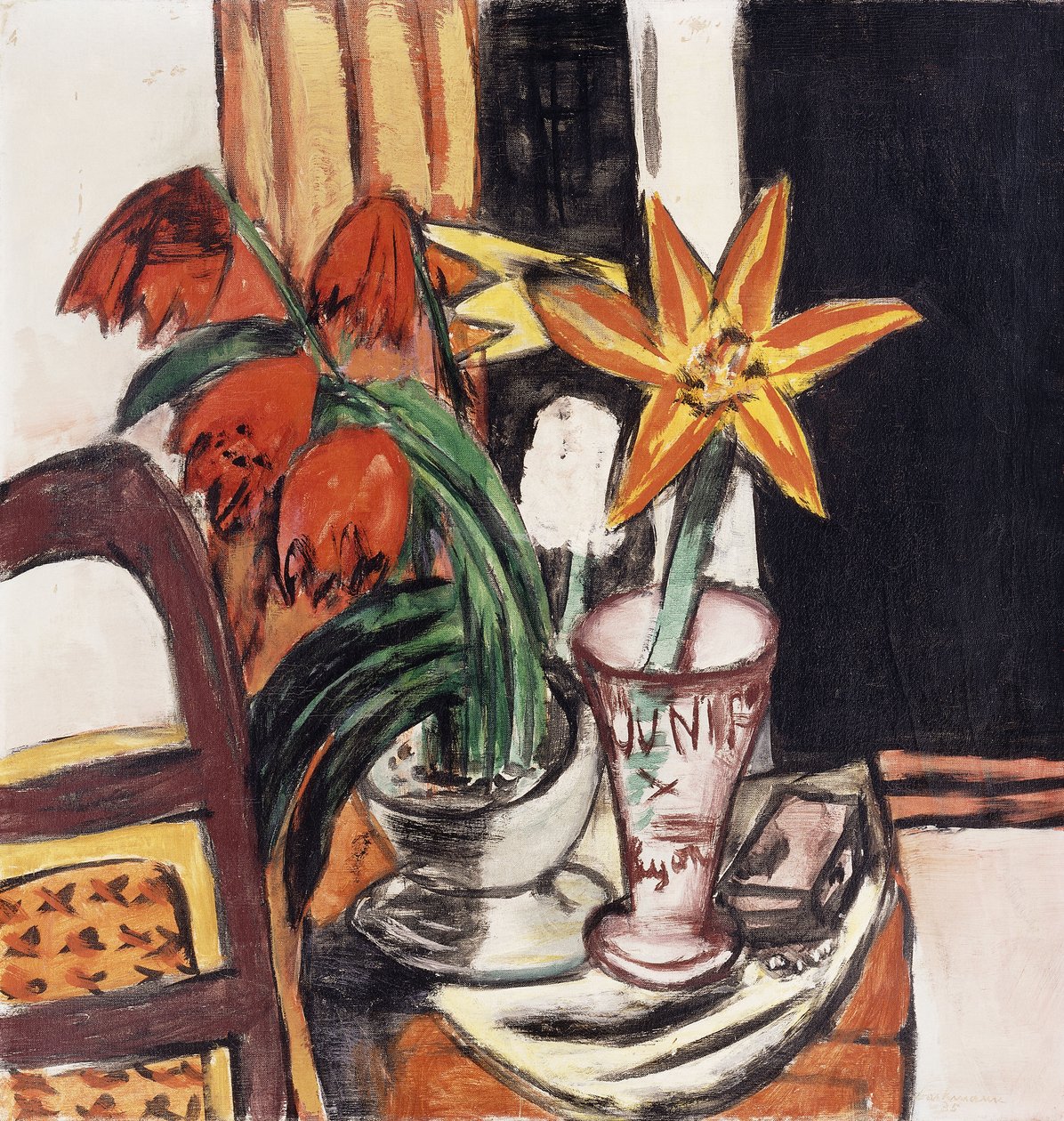 Kırmızı Laleler ve Ateş Zambakları; Kırmızı laleler ve kaplan zambakları by Max Beckmann