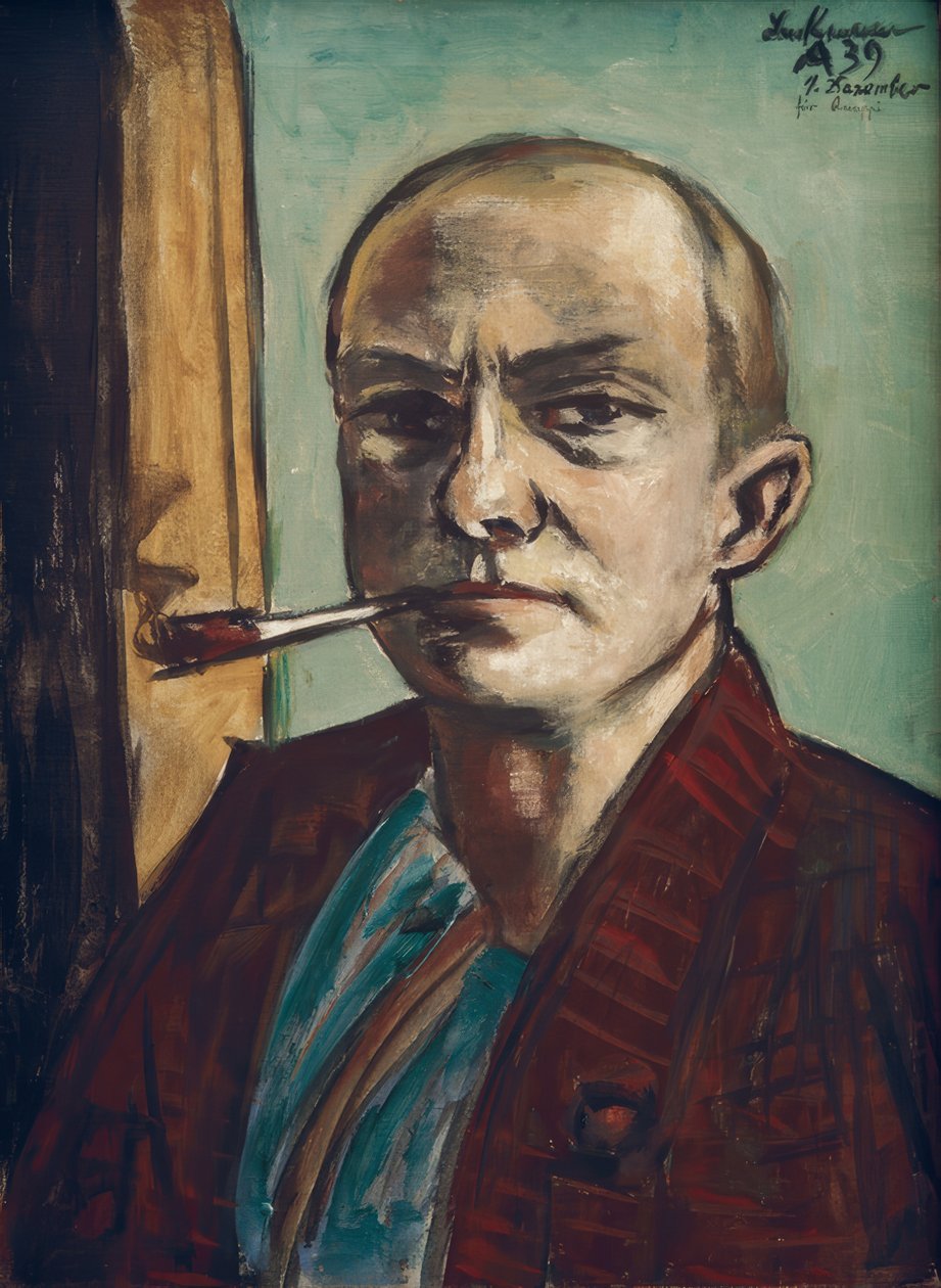 Yeşil gömlekli yeşil otoportre by Max Beckmann