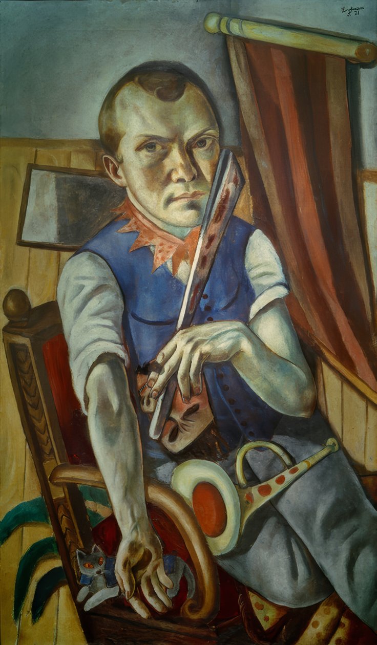 Karyolalı ve trompetli otoportre (palyaço olarak otoportre) by Max Beckmann