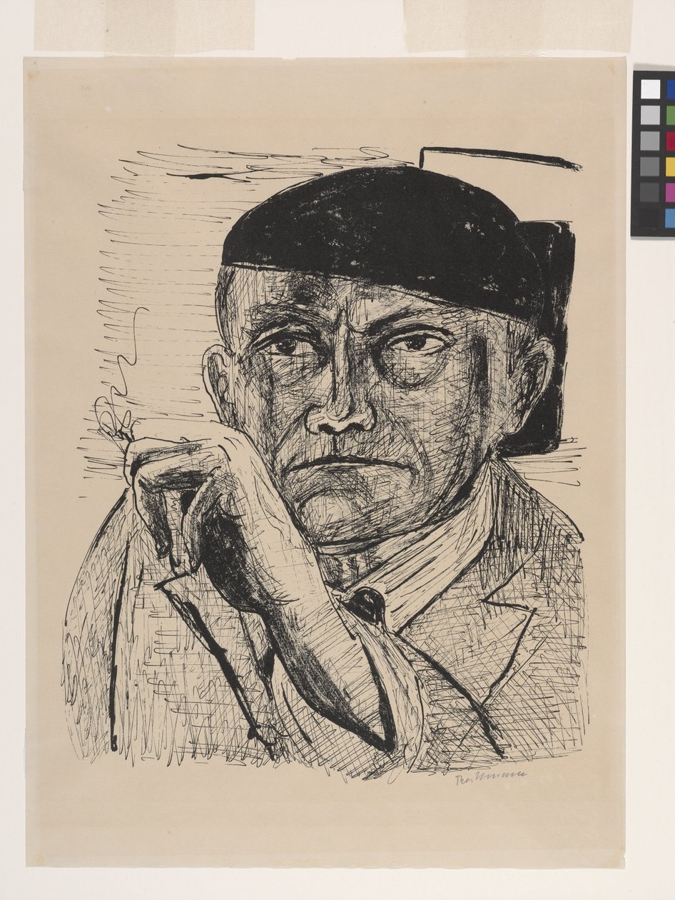 Otoportre (Selbstbildnis) (kirli beyaz emaye velin kağıt üzerine litografi) by Max Beckmann
