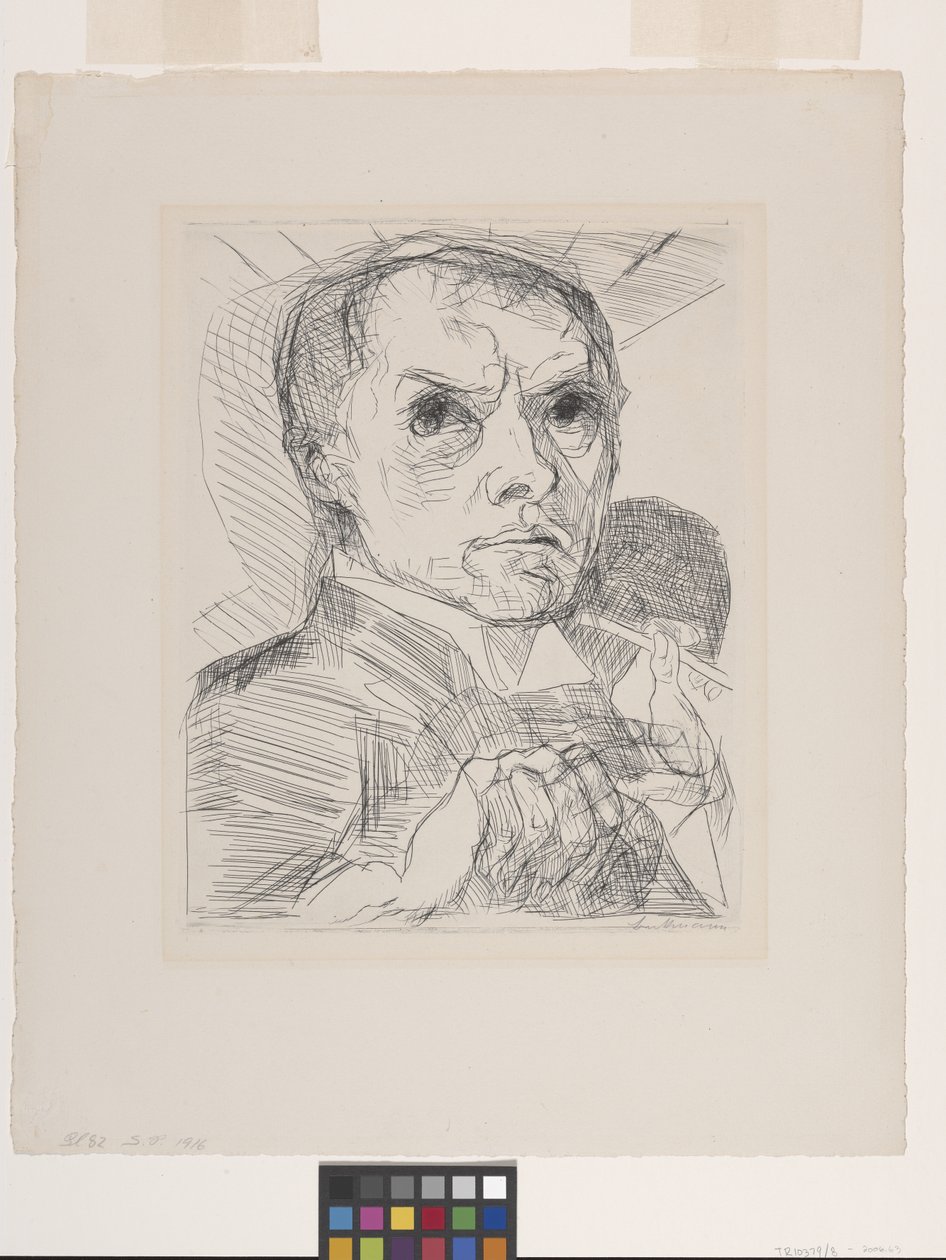 Kalemle Otoportre (kirli beyaz kağıt üzerinde kuru nokta) by Max Beckmann