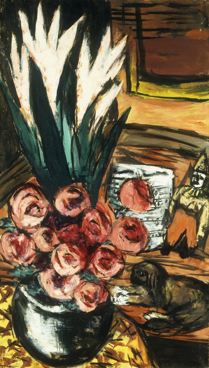 Kırmızı Güllü ve Butchy'li Natürmort; Kırmızı Güller ve Butchy ile Natürmort by Max Beckmann
