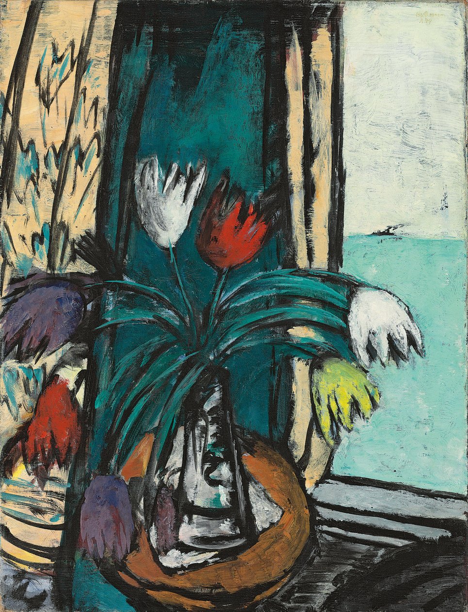 Laleler ve Deniz Manzaralı Natürmort by Max Beckmann