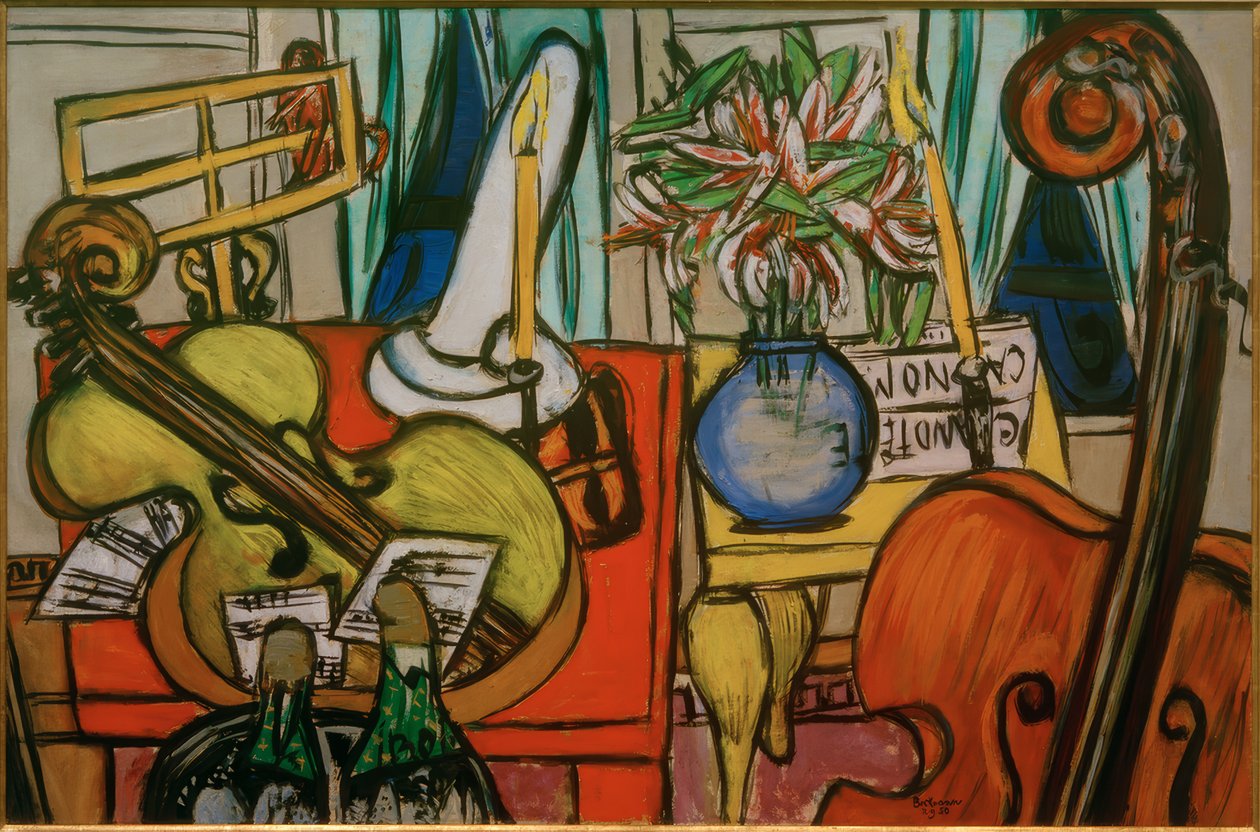 Çello ve bas keman ile natürmort by Max Beckmann