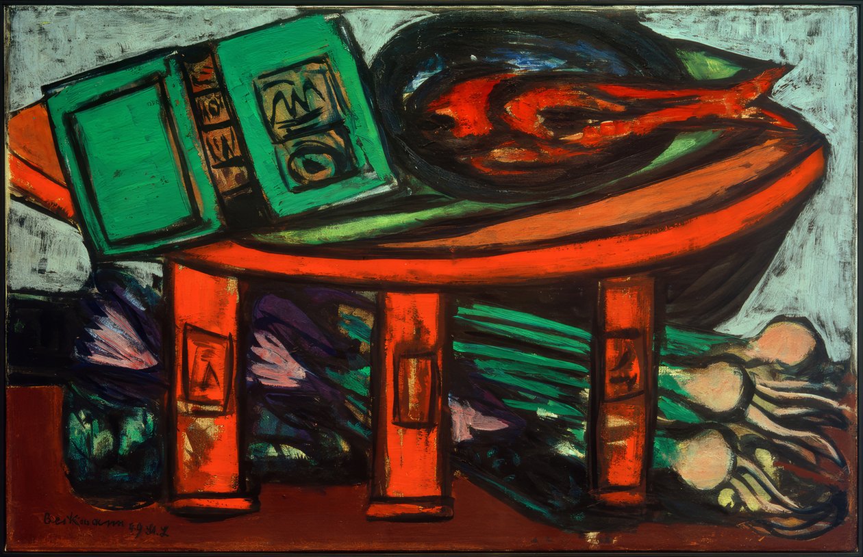 Yeşil kitap ve turp ile natürmort by Max Beckmann