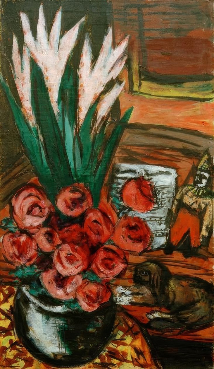 Kırmızı güller ve butchy ile natürmort by Max Beckmann