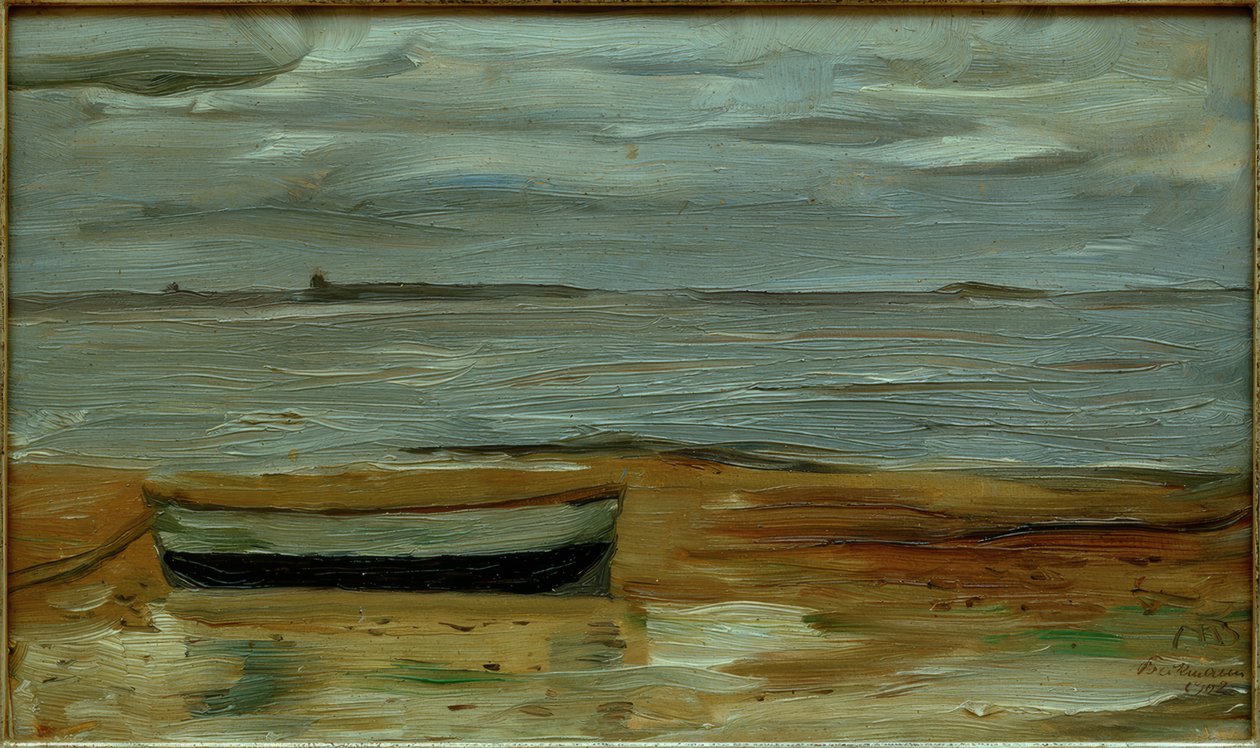 Gri bir tekne ve gri deniz ile plaj by Max Beckmann