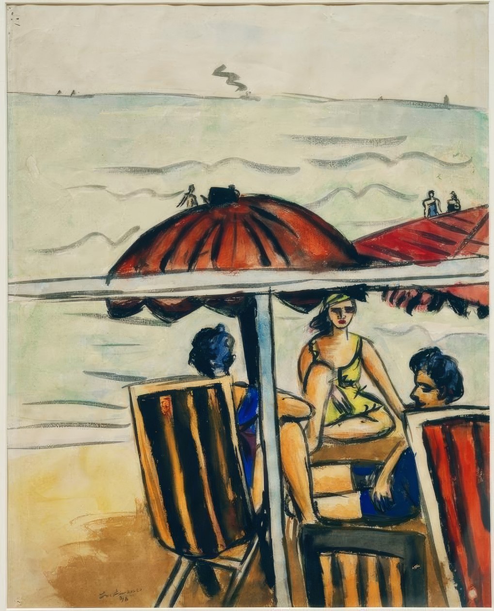 Şemsiye ile plaj sahnesi by Max Beckmann
