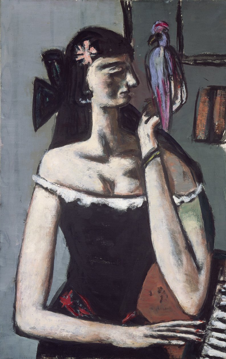 kadin, ile, lâ notasi, papağan by Max Beckmann
