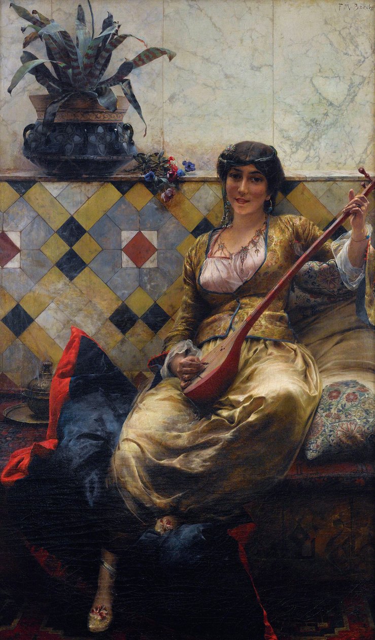 ""Serenade au harem"" (Haremde Serenat) Peinture de Ferdinand Max Bredt (1860-1921) - Tuval üzerine yağlı boya Dim 85x52 cm Özel Koleksiyon by Max Ferdinand Bredt