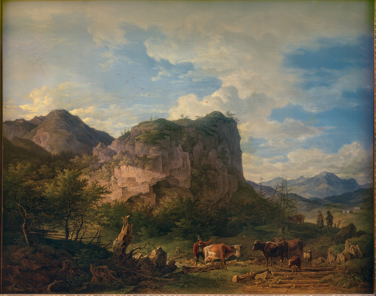Oberaudorf yakınlarındaki bir kaya yüzünün önünde inekler by Max Joseph Wagenbauer