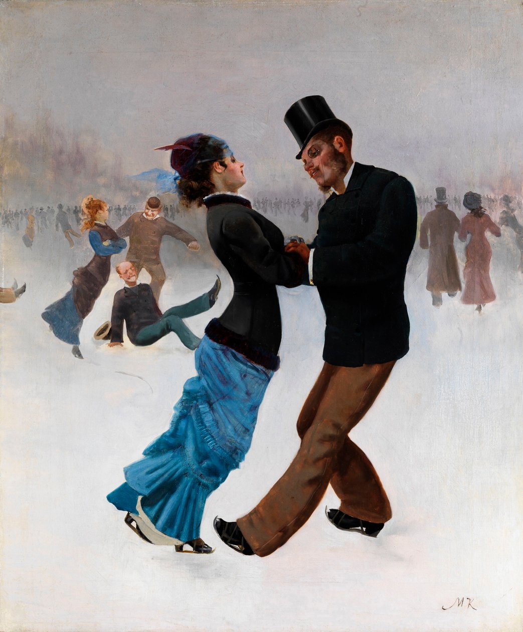 Patenciler - Boyama Max Klinger (1857-1920), yaklaşık 1920 - Buz Patencileri - Max Klinger (1857-1920) tuval üzerine yağlıboya c1920 66x54 cm Özel Koleksiyon by Max Klinger