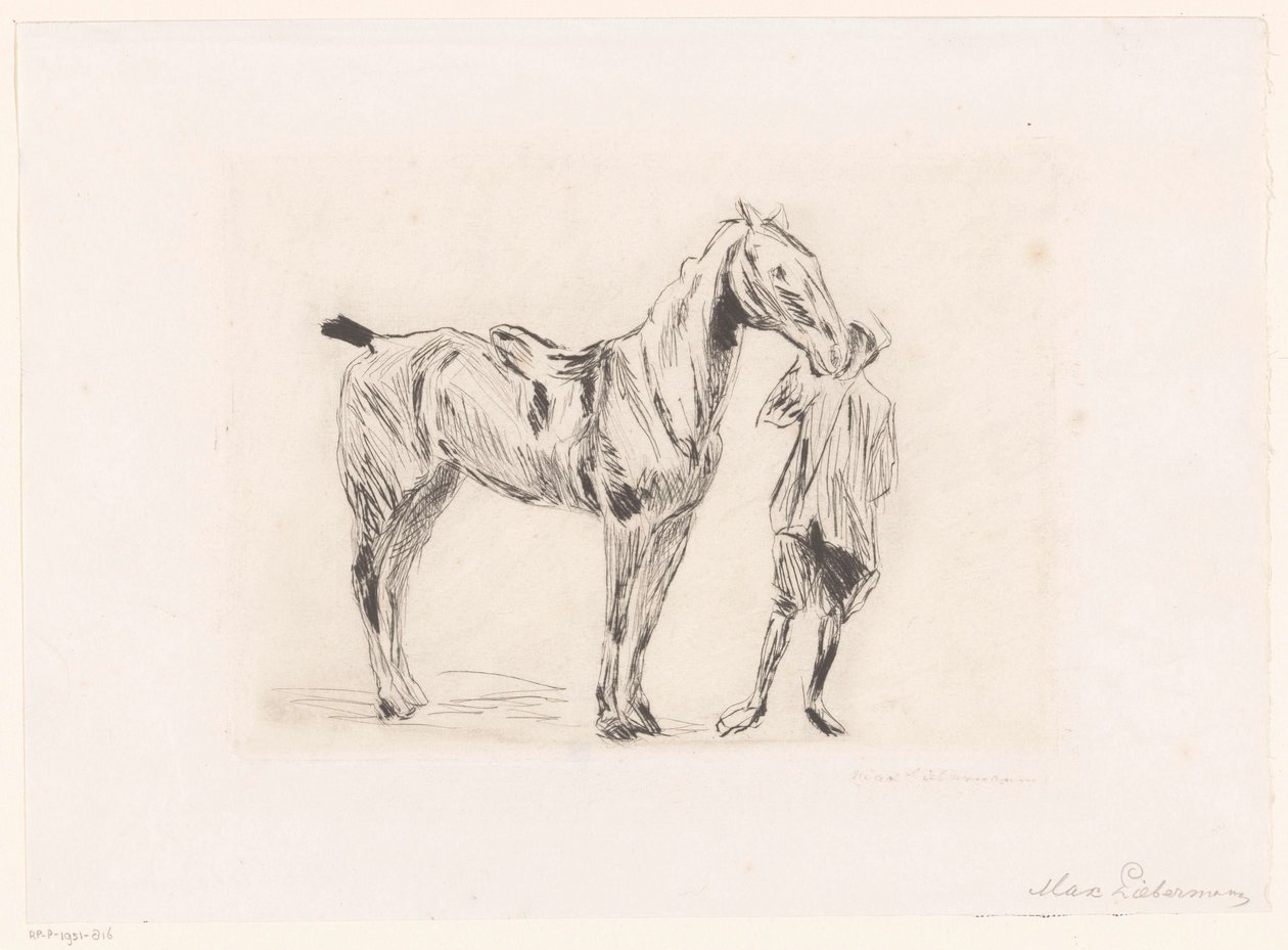 adam, ile, binicilik, at by Max Liebermann (signed by artist)