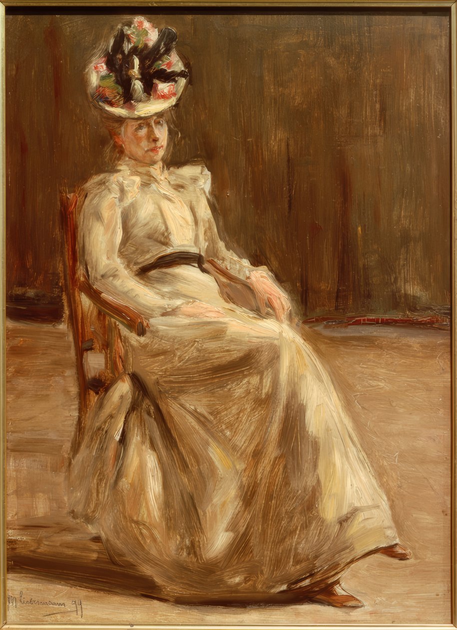 Tam figürlü oturan bir bayanın portresi by Max Liebermann