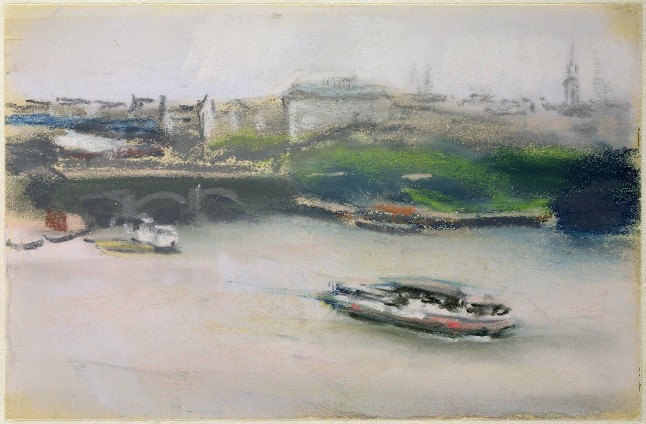 Lombardsbrucke ile Binnenalster, Hamburg, 1910 (kağıt üzerinde pastel) by Max Liebermann